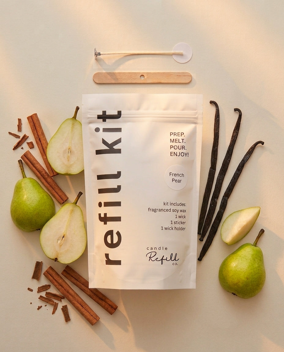 French Pear candle refill kit, wick holder, wick