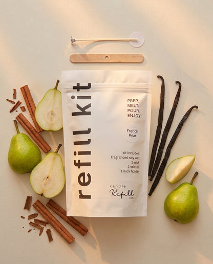 French Pear candle refill kit, wick holder, wick